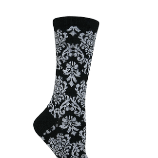 Wise Blend Black One Size Women's Damask Floral Wool Blend Socks