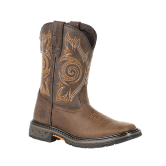 Georgia Boot BrownRed 4 Big Kid GEORGIA BOOT Carbo-Tec LT Big Kids Pull-On Boot Brown and Red Size 4(M)
