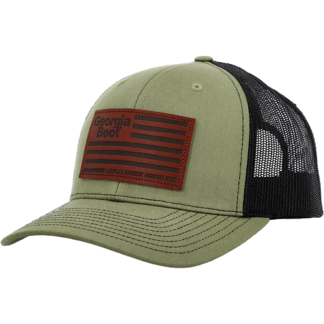 Georgia Boot Green one_size US MEN Unisex Leather Patch Trucker Hat Size one_size(GRN)