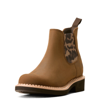 ARIAT Distressed Brown/Leopard Gore 6 Big Kid Youth Fatbaby Chelsea Western Boot 6