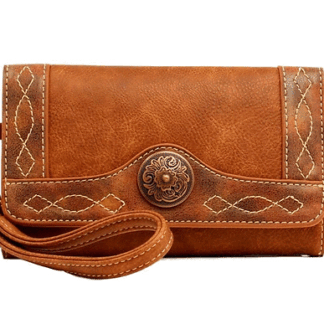 Blazin Roxx Tan 7 1/2 x 4 1/2 Womens Ivy Clutch Wallet with Strap Brown