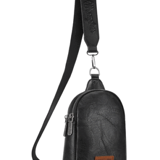 Wrangler Classic Black 5 x 2 x 8 inches Small Sling Bag for Women Leather Crossbody Bags Cross Body Purse Fanny Packs with Adjustable Strap WG87-210BK