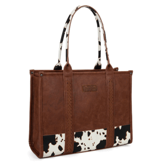 Montana West Brown Large . Wrangler Vintage Satchel Tote Handbag Western Cow Print Purse for Women Top Handle Work Tote Bag WG102G-8119BR