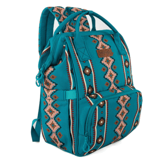 Wrangler Angel Turquoise Medium Aztec Backpack Organized Daypack Travel Baby Bag with Stroller Strap and Side Bottle Pockets WG2204-9110TQ