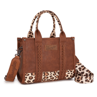 Montana West M Lepard Brown-guitar Strap Medium . Wrangler Tote Handbag for Women Top Handle with Detachable Crossbody Strap WG102-8120SLP-BR