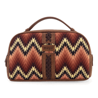 Montana West Aztec Brown Wrangler Makeup Bag for Women Small Cosmetic Toiletry Bags Western Make Up Pouch Durable Cute Travel Purse Brown