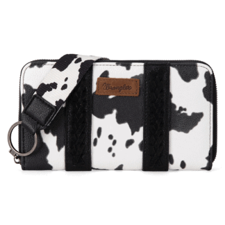 Wrangler X-Cow Print Black One Size Full Size Wallet Purse for Women Western Aztec Clutch Wristlet Wallet with Credit Card Holder LG-WG133-W006BK