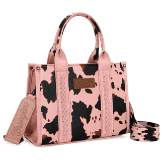 Montana West M-cow Print Pink Medium . Wrangler Tote Handbag for Women Top Handle with Detachable Crossbody Strap WG133-8120SPK