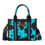Wrangler Allover Cow Print Turquoise One Size Cow Print Tote Bag for Women Western Purse Boho Top Handle Satchel Handbag with Guitar Strap Gift Turquoise XY WG133-8120STQ