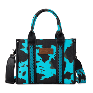 Wrangler Allover Cow Print Turquoise One Size Cow Print Tote Bag for Women Western Purse Boho Top Handle Satchel Handbag with Guitar Strap Gift Turquoise XY WG133-8120STQ