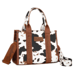 Montana West M-cow Print Brown Medium . Wrangler Tote Handbag for Women Top Handle with Detachable Crossbody Strap WG133-8120SBR
