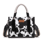 Montana West Black One Size Wrangler Tote Bag Cow Print Western Satchel Bags for Women with Braided Rope Handles Top-handle Handbag and Purse Shoulder Bag WG386-8120SBK