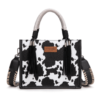 Montana West Black One Size Wrangler Tote Bag Cow Print Western Satchel Bags for Women with Braided Rope Handles Top-handle Handbag and Purse Shoulder Bag WG386-8120SBK