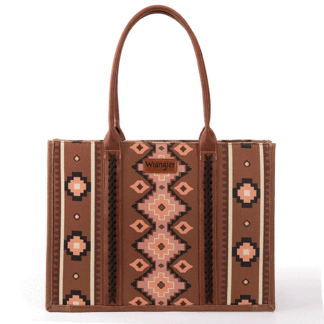 Montana West Dark Brown 17 X 5 X 13 (9 drop) WG2203-8119 Wrangler Southwestern Pattern Dual Sided Print Canvas Wide Tote