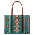 Wrangler Turquoise 1137.375 cubic inches Tote Bag for Women Aztec Top Handle Satchel Purse Boho Shoulder Handbags with Zipper Western Hobo Fall Collection Christmas Gift XY6 WG2203-8119TQ