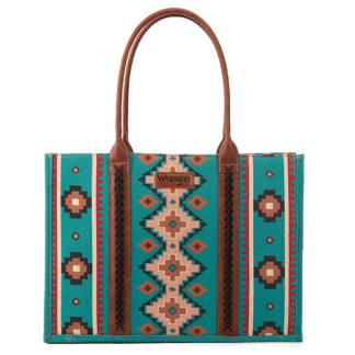 Wrangler Turquoise 1137.375 cubic inches Tote Bag for Women Aztec Top Handle Satchel Purse Boho Shoulder Handbags with Zipper Western Hobo Fall Collection Christmas Gift XY6 WG2203-8119TQ