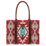 Montana West Burgundy 17 X 5 X 13 (9 drop) WG2203-8119 Wrangler Southwestern Pattern Dual Sided Print Canvas Wide Tote