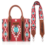 Montana West Angel Diamond Burgundy-guitar Strap M Medium Wrangler Purse Western Aztec Tote Bag for Women 3-in-1 Convertible Purse with Detachable Guitar Strap Multi-Pocket Structured Cotton Canvas Work Daily Bag WG2203-8120SBDY