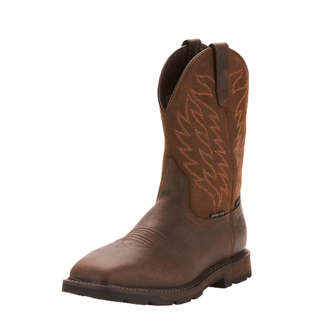 ARIAT Brown 10 Ariat Mens Groundbreaker Wide Square Toe Waterproof Work Boots Steel Toe Boot